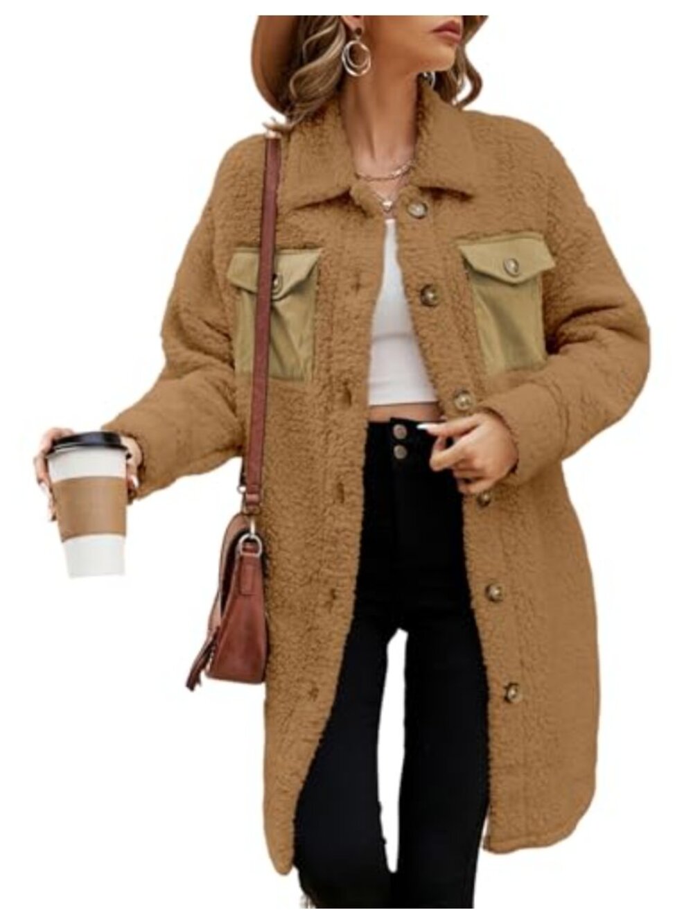 Fuzzy Fleece Teddy Coat Faux Fur Button Down Winter Outerwear